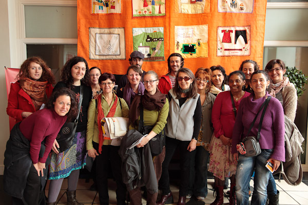The group from Fundació Atenue Sant Roc, Badalona, who attended the launch of their exhibition in the Verbal Arts Centre, Derry, 14th April 2011. (Photo: Martin Melaugh)

