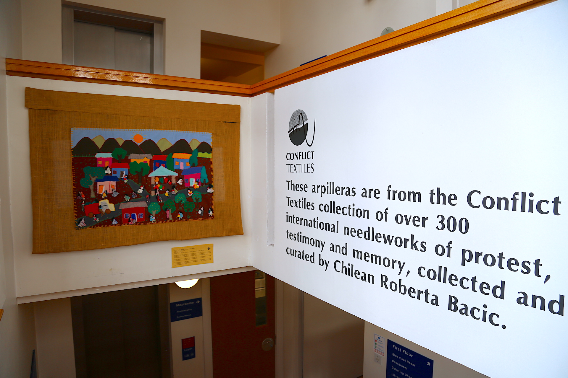 An arpillera from Conflict Textiles collection on display at the Verbal Arts Centre, June 2019 - March 2020. (Photo: Rory McCarron)