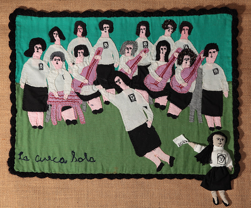 'La Cueca Sola / Dancing Cueca alone', by Gala Torres. The lone figure occupying the border space on the bottom right, made by Deborah Stockdale, was added in January 2022. (Photo: Martin Melaugh)