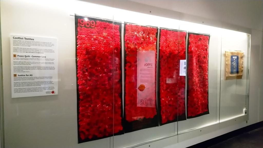 'Peace Quilt - Common Loss' and 'Justice for All', on display within “The Troubles and Beyond” exhibition. (Photo: Karen Logan)